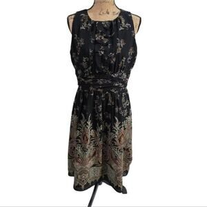 Jessica Howard Black Paisley Ruffle Front Feminine Midi Dress Women's Size 12
